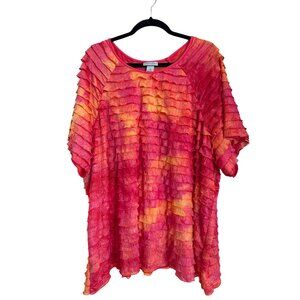 Maggie Barnes Catherines 3X Pink Orange Ruffled Layers Top Stretch Shimmery